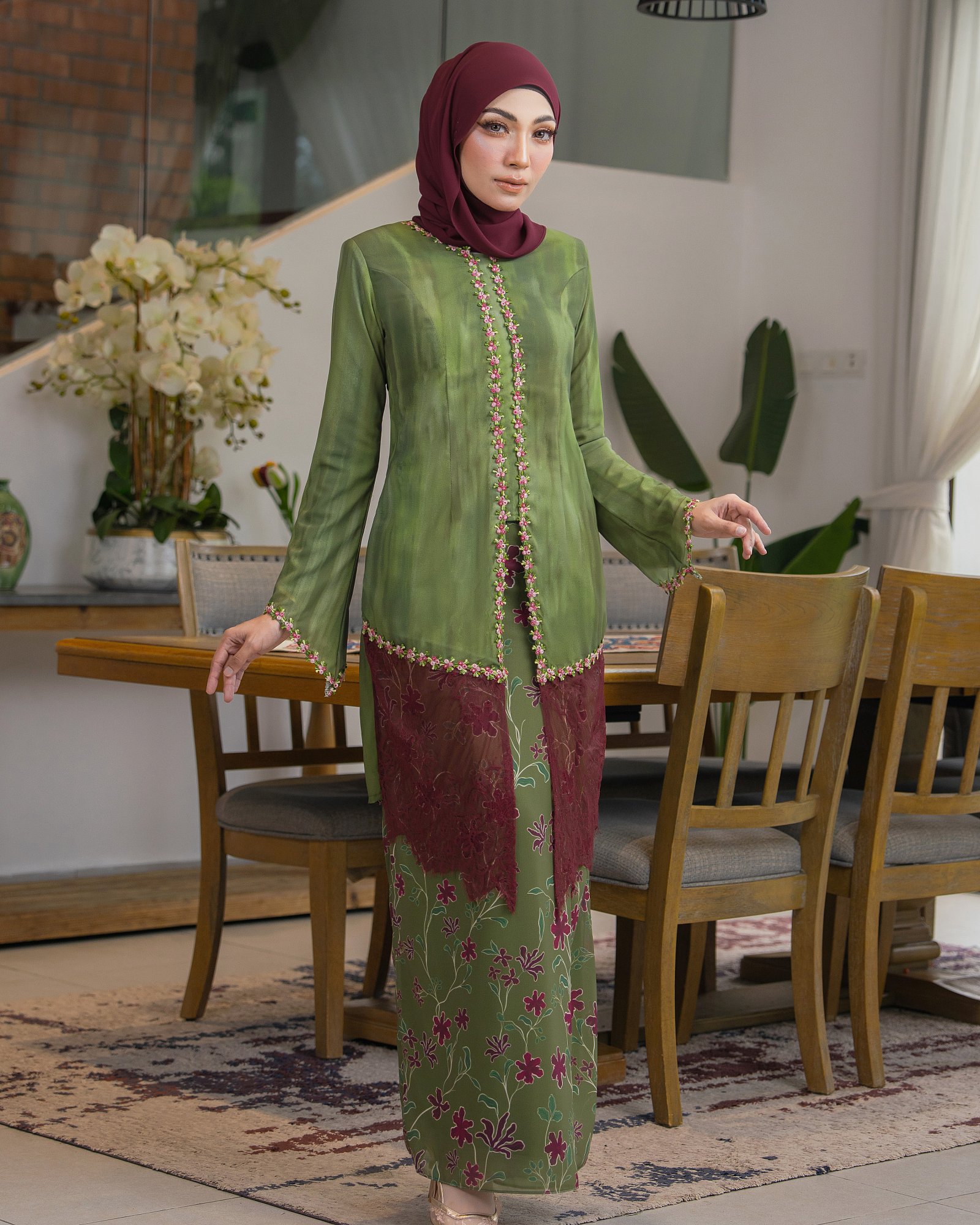 EVELIANA KURUNG - OLIVE CHERRY EVELIANA KURUNG - OLIVE CHERRY